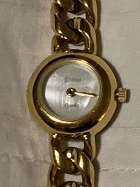 Sutton Vintage Gold-Plated Chain-Link Bracelet Watch with Mother-of-Pearl Dial